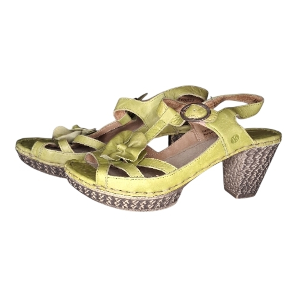 Josef Seibel Green Floral Leather Heeled Sandals, Mismatched Size 38 & 39
